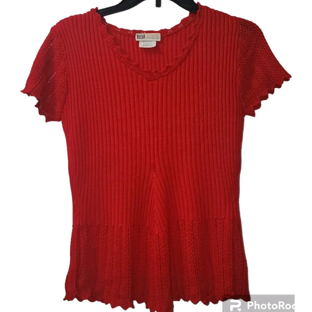Faded Glory Knit Top V-Neck Short Sleeve Ribbed Red Blouse Small - Picture 1 of 7